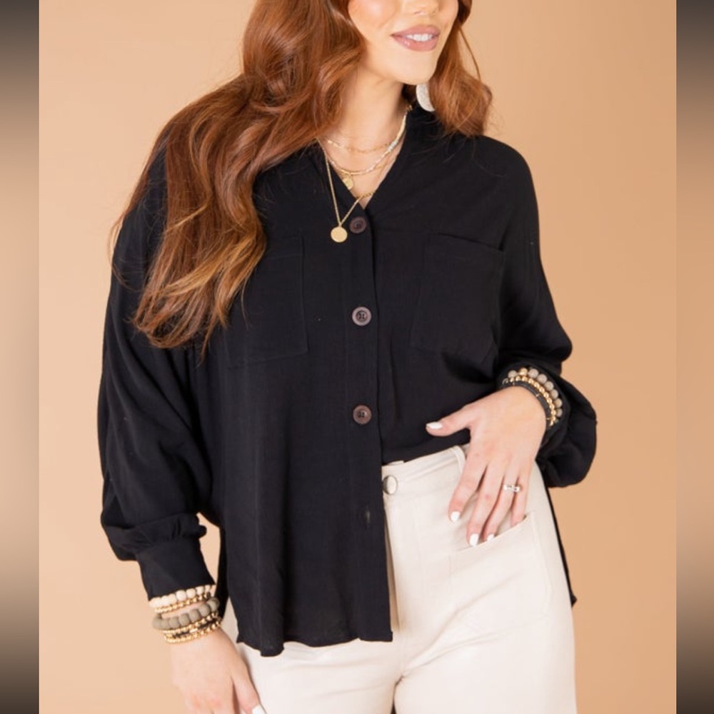 Black Gauze Button Down Shirt